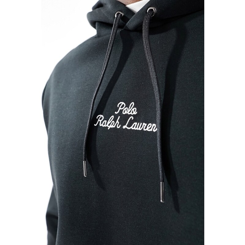 Polo Ralph Lauren - Felpa con cappuccio in maglia doppia nera con logo centrale-Nero