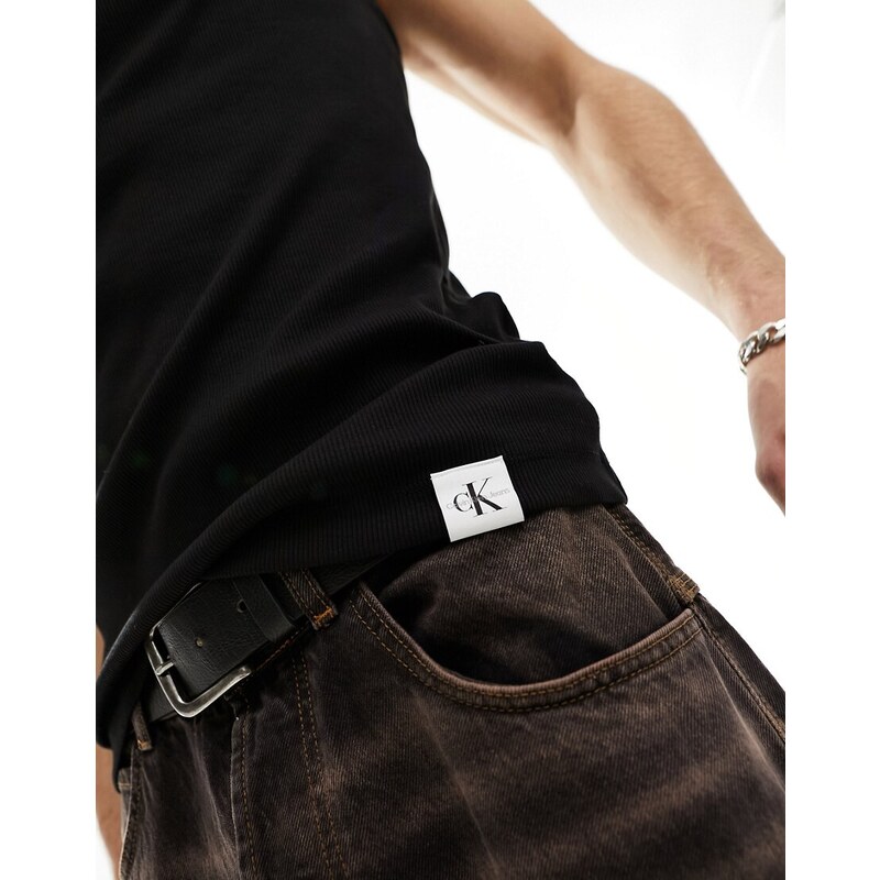 Calvin Klein Jeans - Top senza maniche nero con etichetta del logo