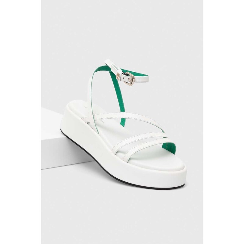 Tommy Hilfiger sandali in pelle TH STRAP PLATFORM donna colore bianco FW0FW07728
