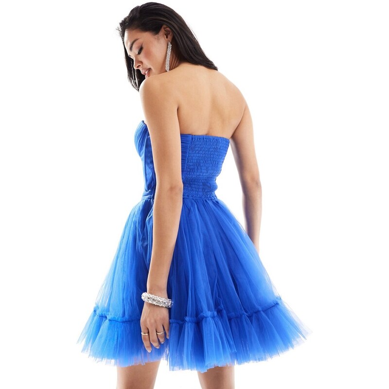 Lace & Beads - Vestito corto con strato in tulle e corsetto, colore blu cobalto