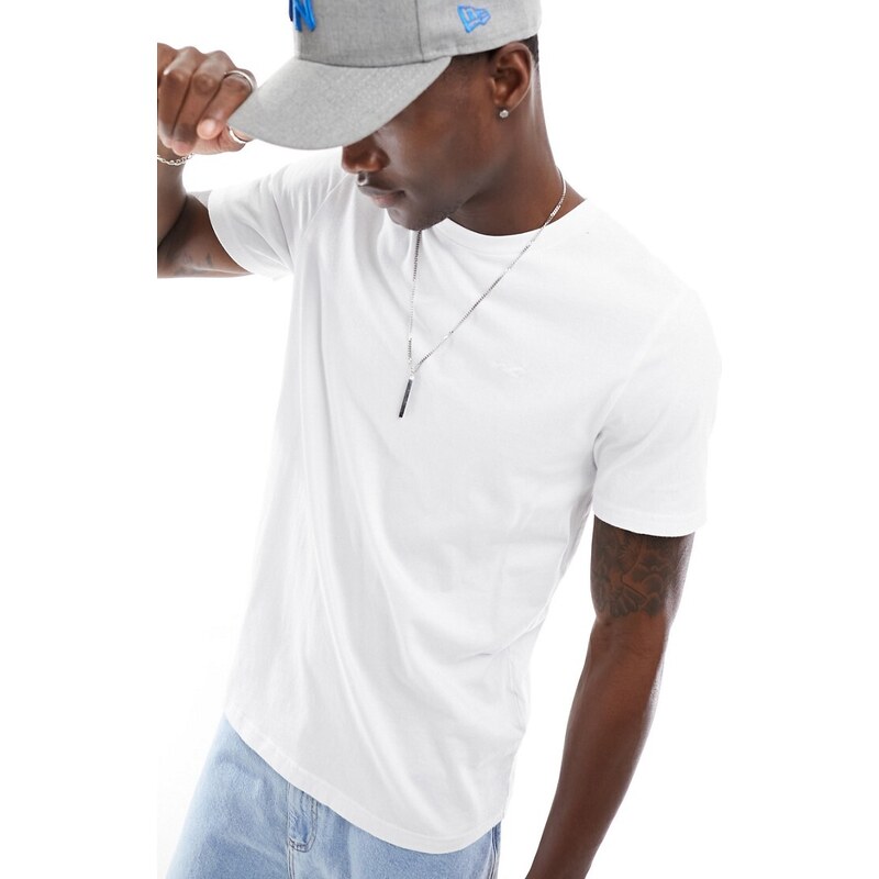 Hollister - T-shirt girocollo bianca con logo-Bianco