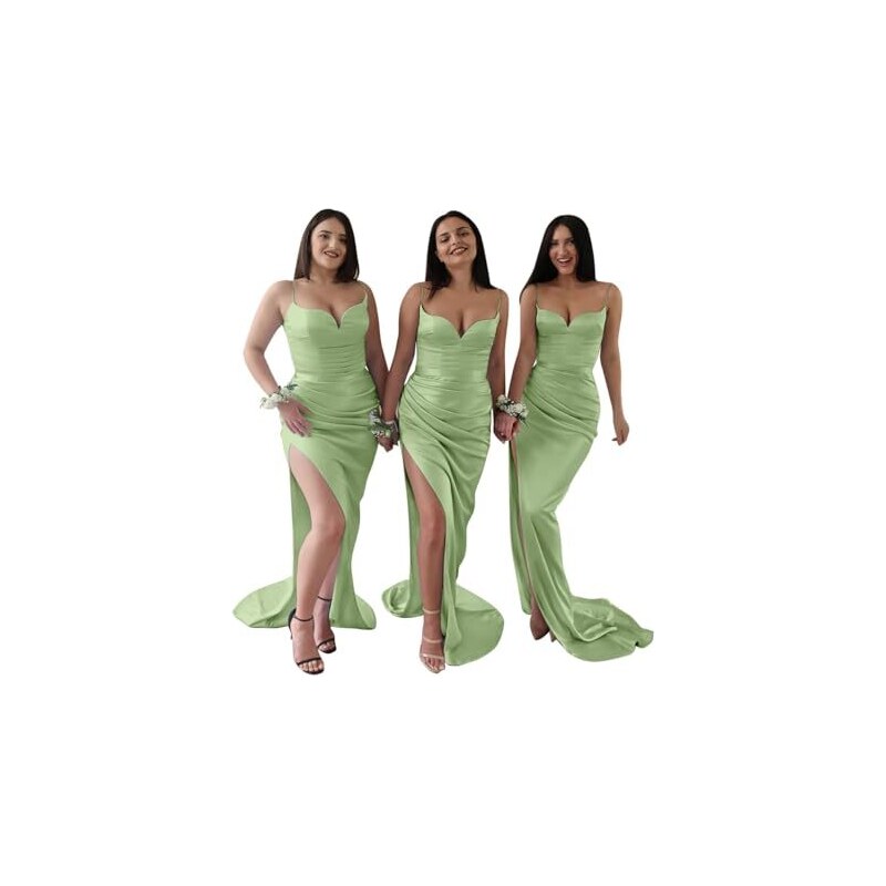 Abito Da Damigella Sirena In Raso Con Spacco - Scollo A Cappuccio - Colore Arancione Bruciato, Taglia 46 - 3