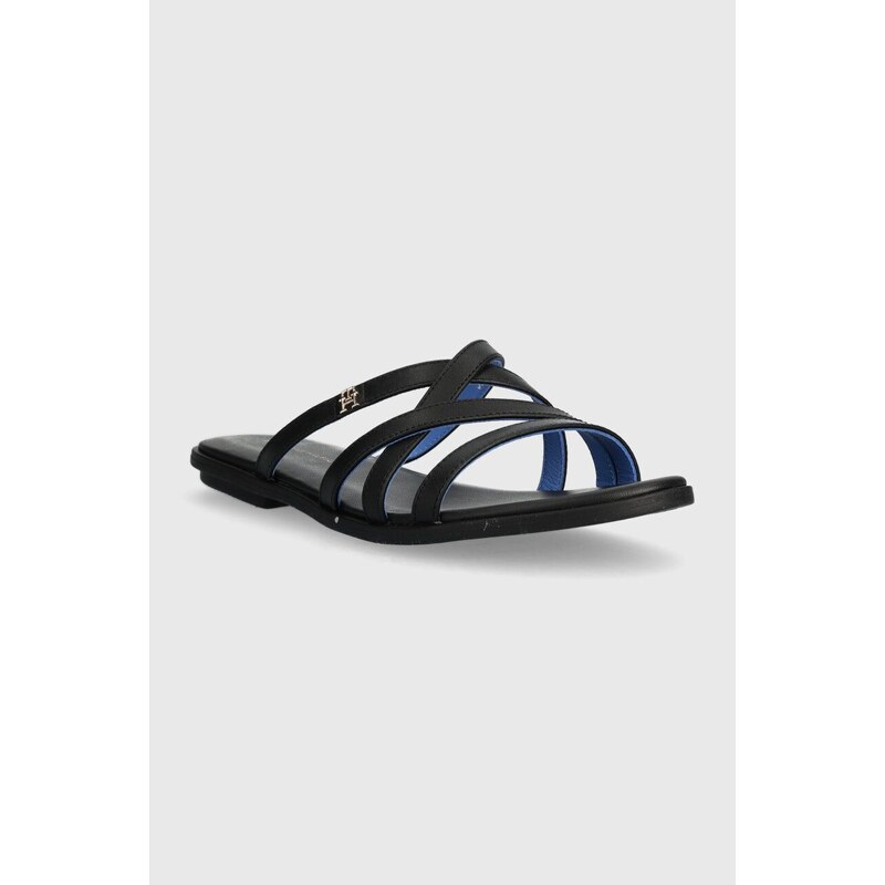 Tommy Hilfiger infradito in pelle TH STRAP FLAT SANDAL donna colore nero FW0FW08067