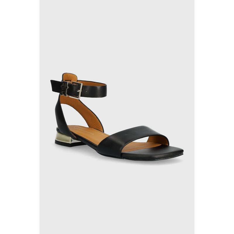 Tommy Hilfiger sandali in pelle TH HARDWARE FLAT SANDAL donna colore nero FW0FW07733