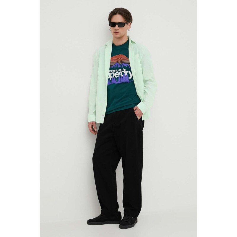 Tommy Jeans camicia in lino misto colore verde