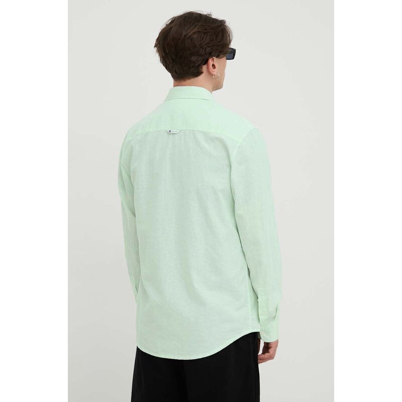 Tommy Jeans camicia in lino misto colore verde