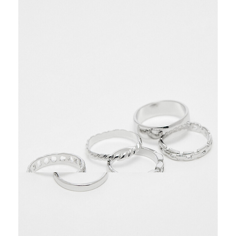 Faded Future - Confezione da 6 anelli argentati con design effetto fuso-Argento