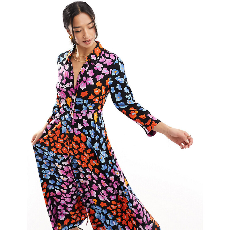 Y.A.S Petite - Vestito camicia lungo con stampa a fiori-Multicolore