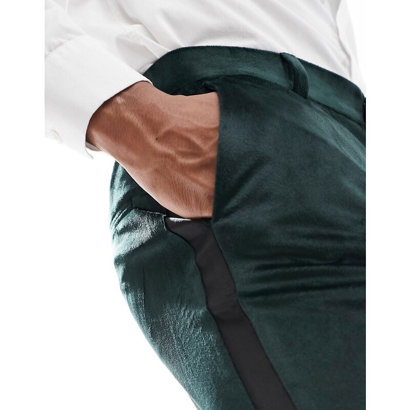 ASOS DESIGN - Pantaloni da smoking skinny verdi in velluto-Verde