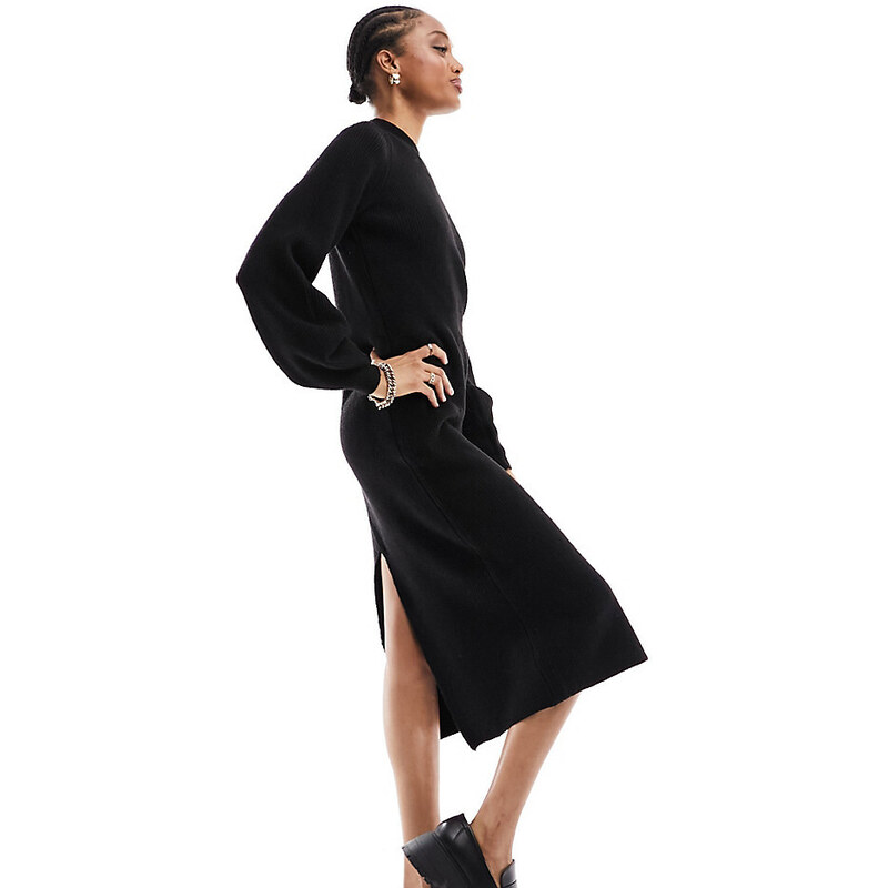 Vero Moda Tall Vero Moda Aware Tall - Vestito midi stile maglione nero con dettaglio sulle maniche