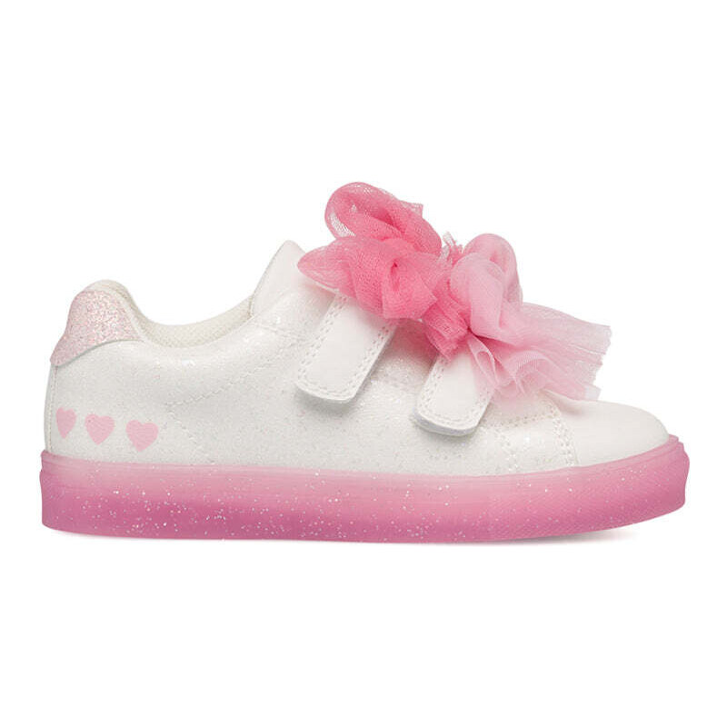 Sneakers bianche da bambina con glitter e fiocchetti rosa Le scarpe di Alice