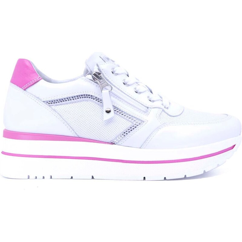 Nerogiardini Sneakers bianca e rosa con zip e lacci