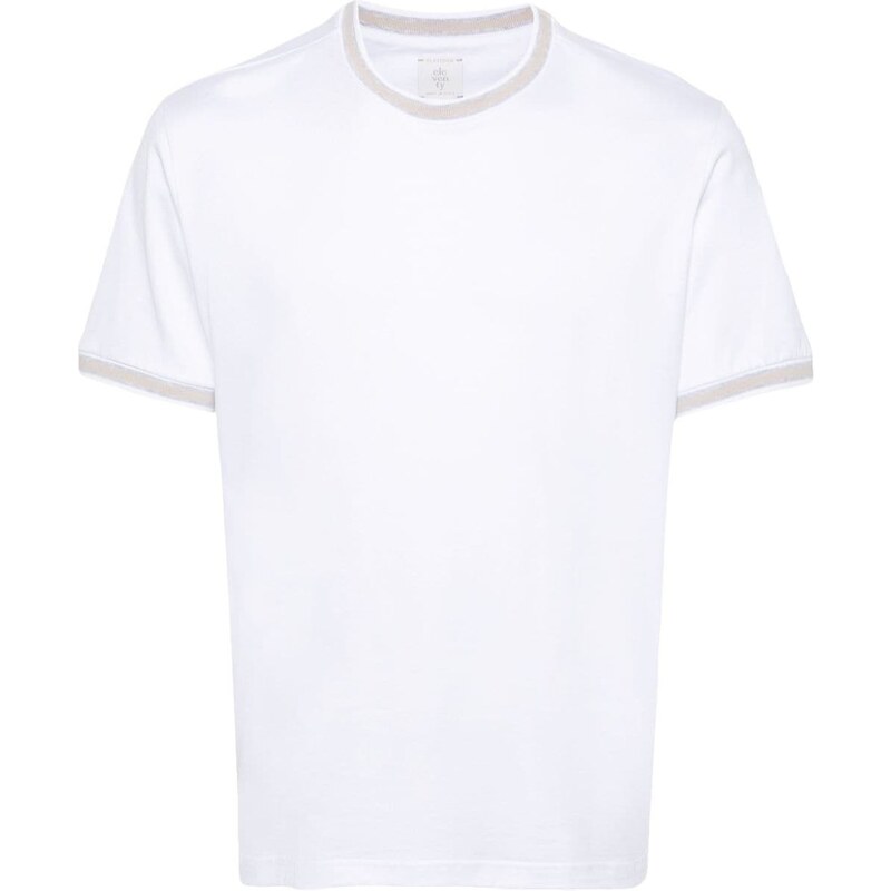 Eleventy T-shirt bianca con bordino beige
