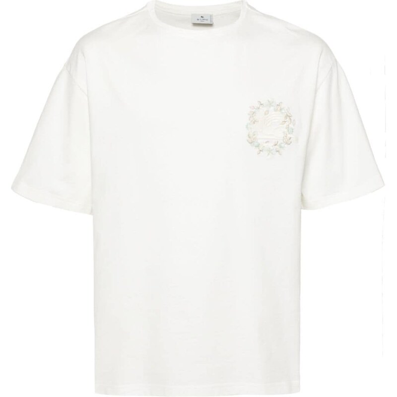 Etro T-shirt bianco con ricamo