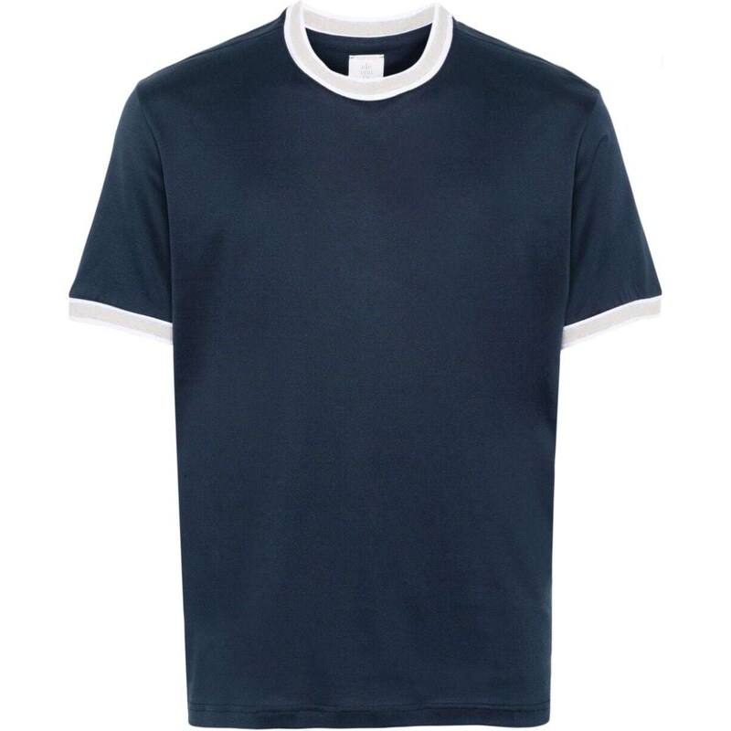 Eleventy T-shirt blu con bordino grigio