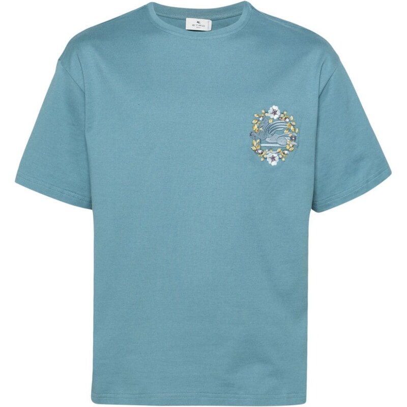 Etro T-shirt blu fiordaliso con ricamo