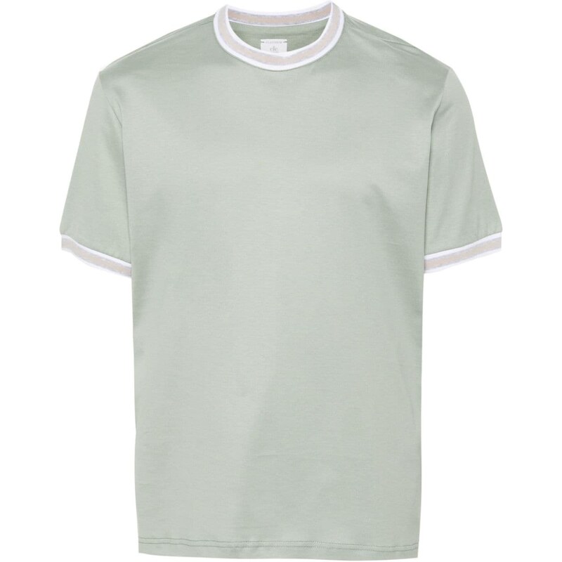 Eleventy T-shirt verde con bordino grigio
