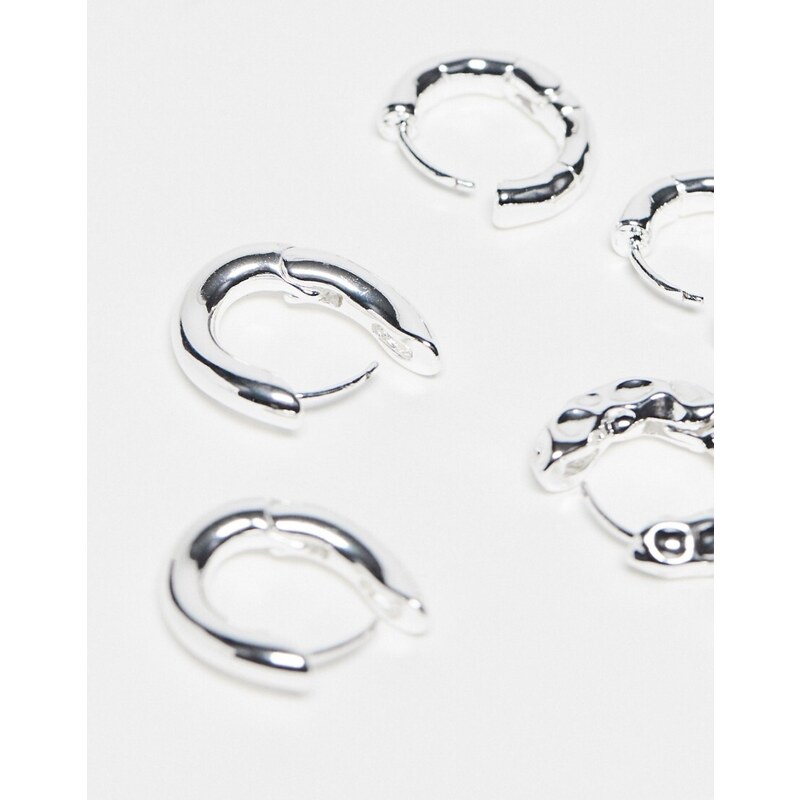 Topshop - Confezione da 3 paia di orecchini a cerchio placcati color argento
