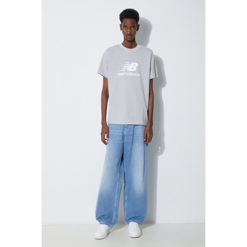 New Balance t-shirt in cotone Essentials Cotton uomo colore grigio MT41502AG