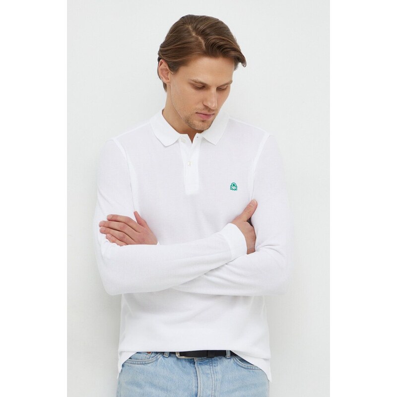 United Colors of Benetton top a maniche lunghe in cotone colore bianco