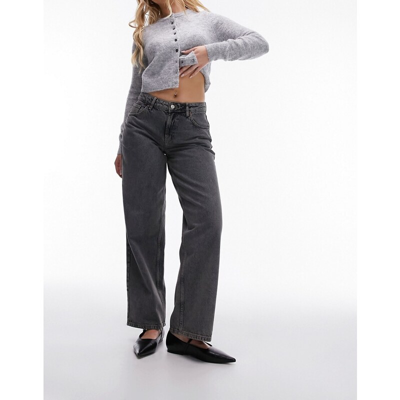 Topshop - Hourglass - Jeans grigi con cinturino sul retro-Grigio