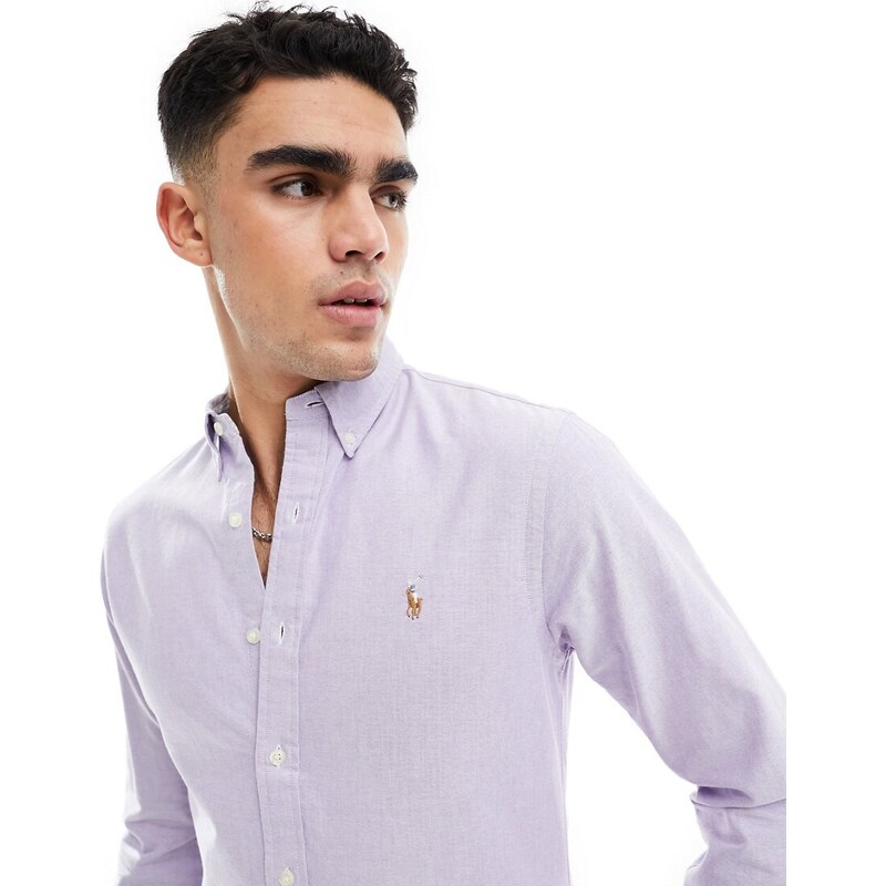 Polo Ralph Lauren - Camicia Oxford slim lilla con logo-Viola