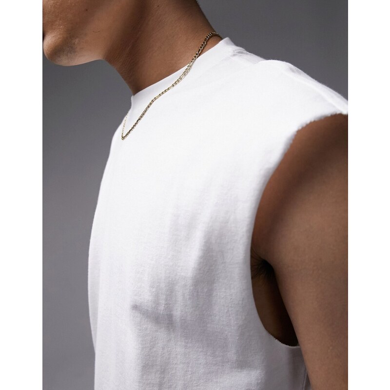 Topman - T-shirt oversize bianca senza maniche-Bianco