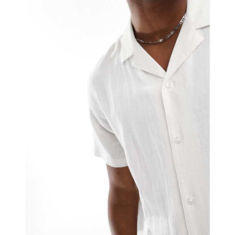 New Look - Camicia a maniche corte bianca in misto lino-Bianco