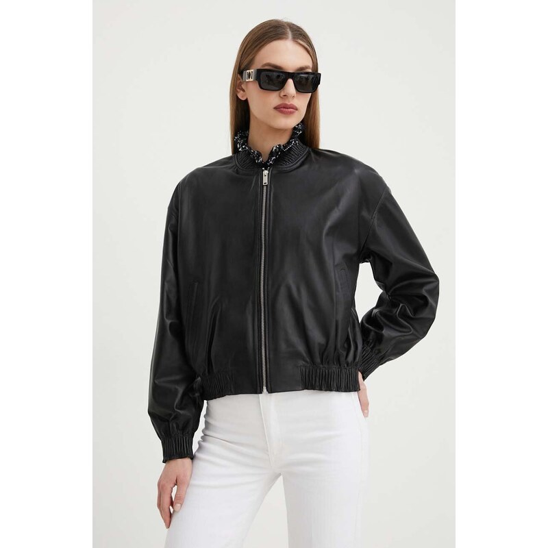 Custommade giacca in pelle stile bomber donna colore nero