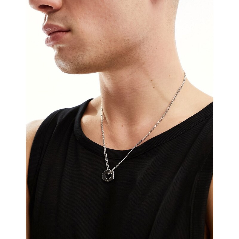 Icon Brand - Collana argentata con pendente esagonale-Argento