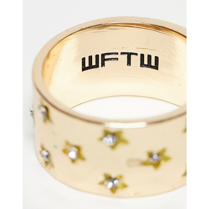 WFTW WTFW - Anello a fascia oro con stelle con cristalli