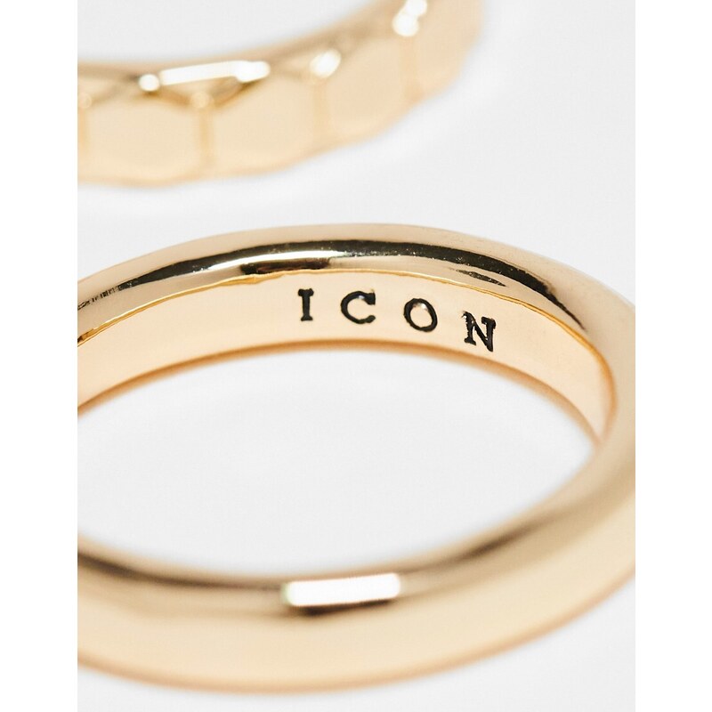 Icon Brand - Set di anelli a fascia color oro con design esagonale