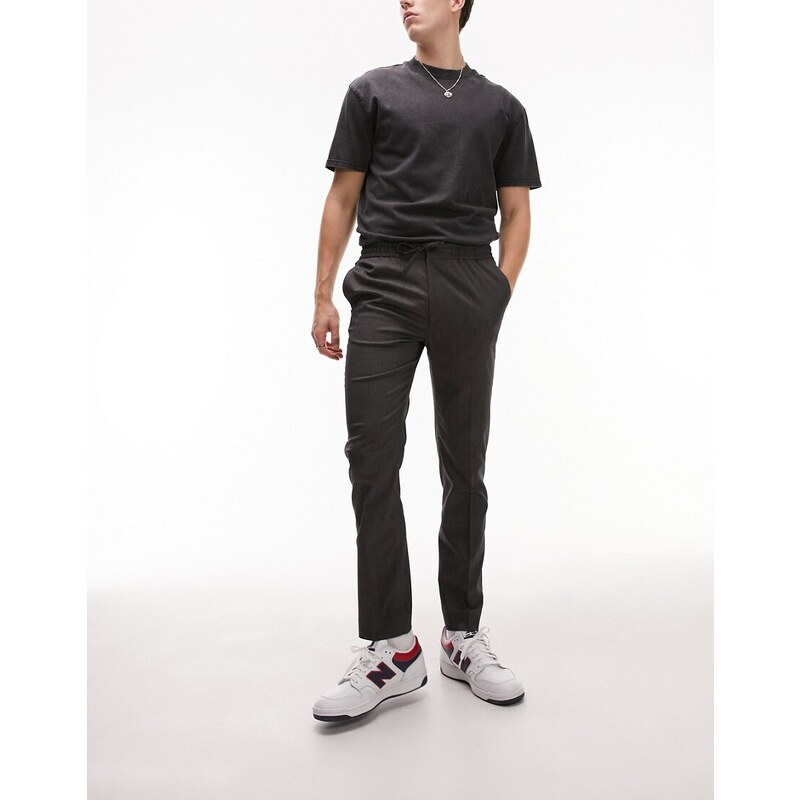 Topman - Pantaloni skinny eleganti antracite con fascia in vita elasticizzata-Grigio
