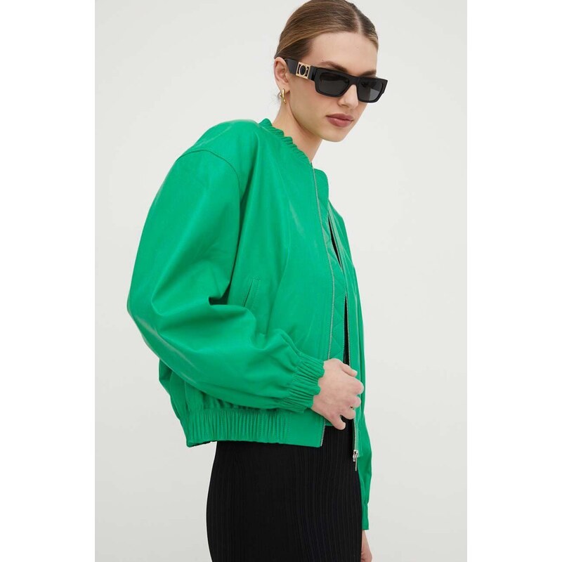 Custommade giacca in pelle stile bomber donna colore verde