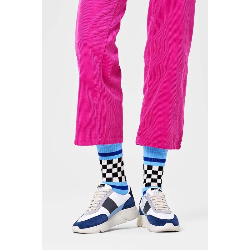 Happy Socks calzini Checked Stripe Sneaker Sock colore blu