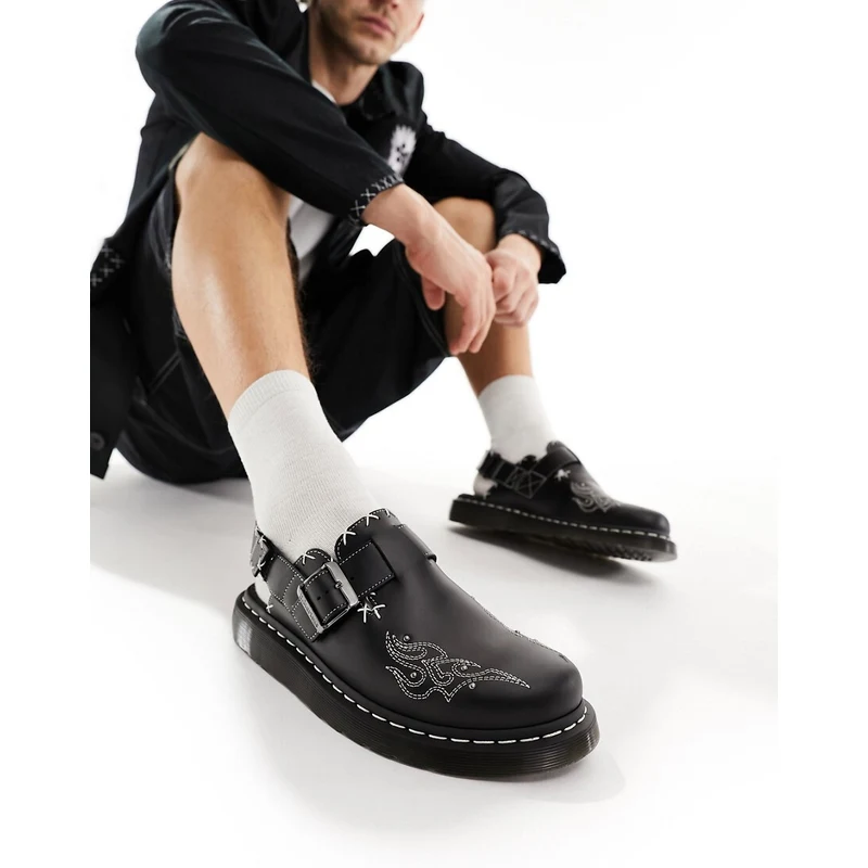 Dr Martens Jorge II Sabot neri in pelle stile western con motivo