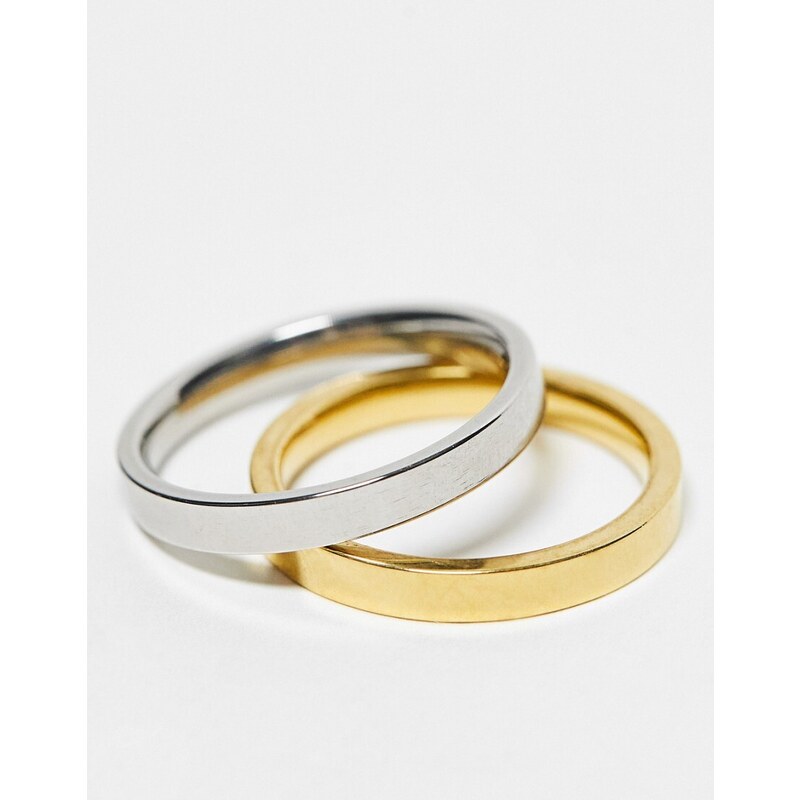 Lost Souls - Confezione di anelli a fascia da 2 e 3 mm in acciaio inossidabile color platino e oro