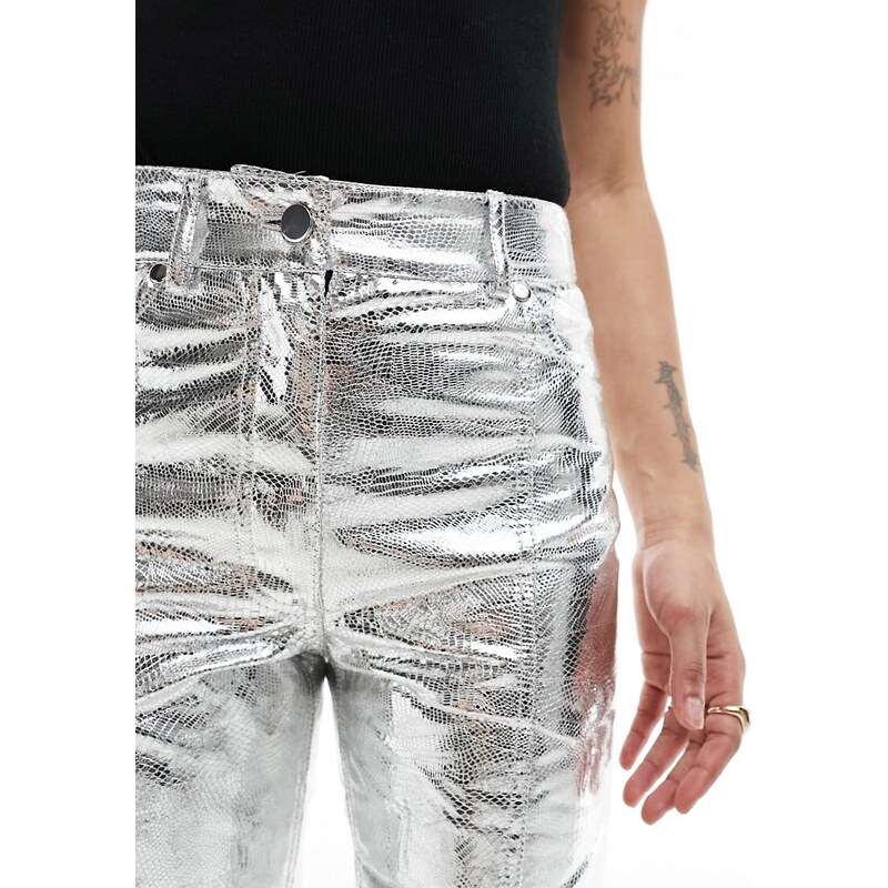 River Island Petite - Pantaloni dritti argento metallizzato