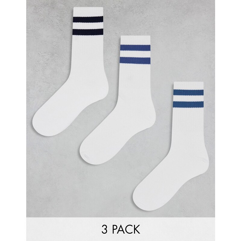 Jack & Jones - Confezione da 3 paia di calzini sportivi con righe blu navy
