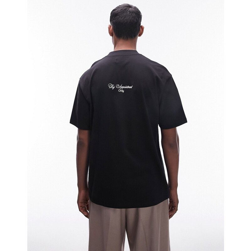 Topman - T-shirt oversize nera con ricamo "Nolita" sul davanti e sul retro-Nero