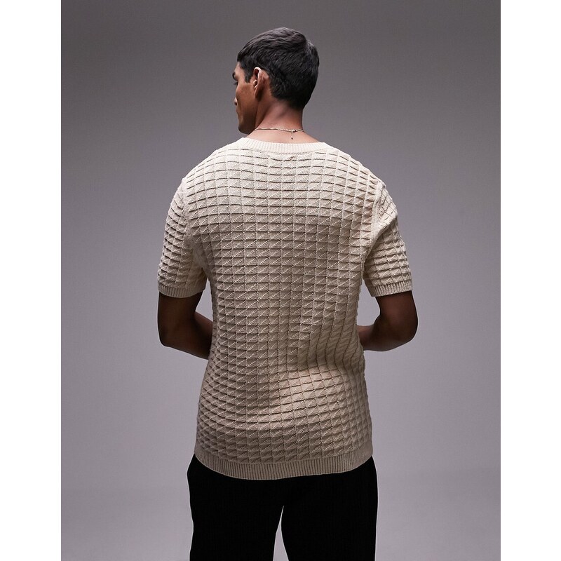 Topman - T-shirt comoda a maniche corte in maglia testurizzata beige-Neutro