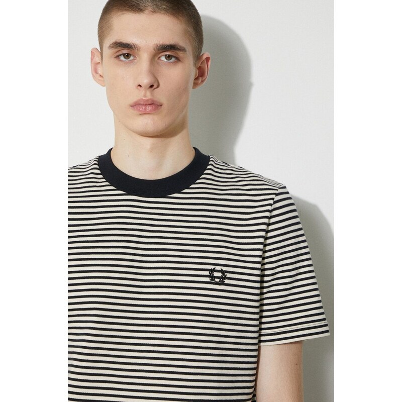 Fred Perry t-shirt in cotone Fine Stripe Heavy Weight Tee uomo colore beige M6581.V54