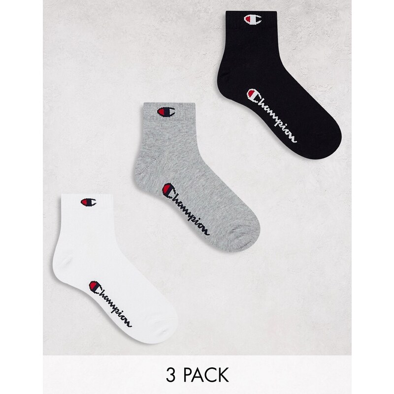 Champion - Confezione da 3 paia di calzini corti grigi, bianchi e neri-Multicolore
