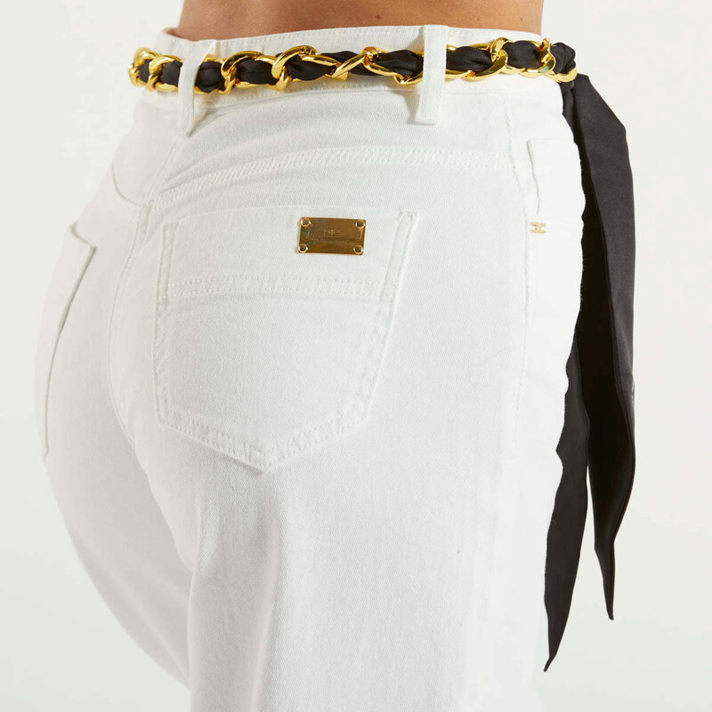 Elisabetta Franchi jeans palazzo cropped bianco