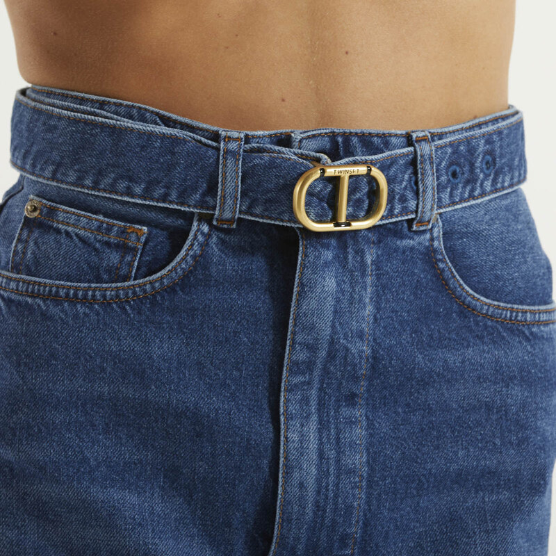 Twinset gonna longuetta in jeans con cintura