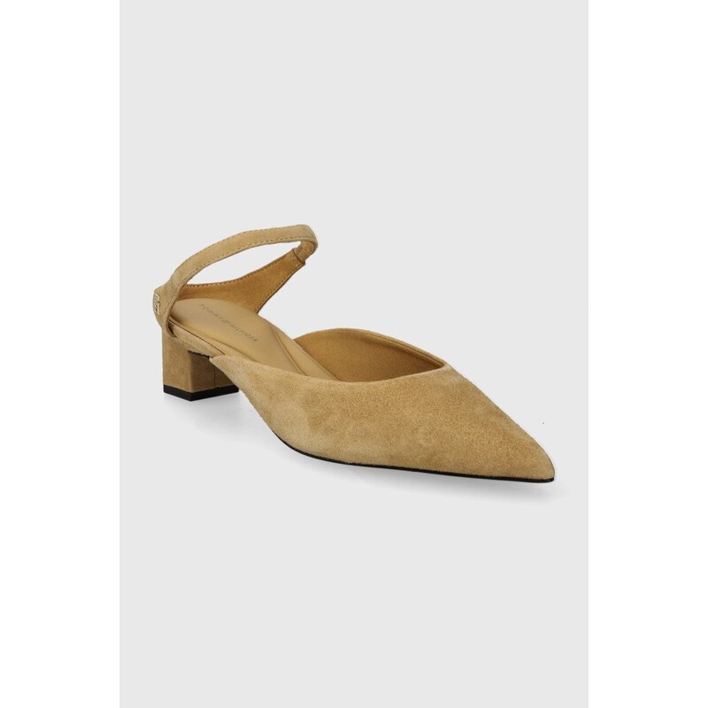 Tommy Hilfiger tacchi in pelle scamosciata TH POINTY MID HEEL LEATHER MULE colore beige FW0FW07718