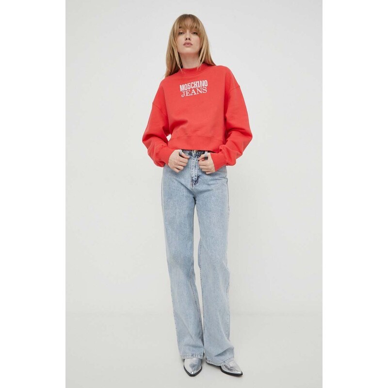 Moschino Jeans felpa in cotone donna colore rosso con applicazione