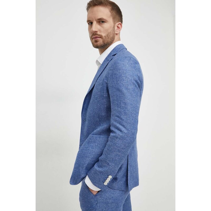 BOSS giacca in lino colore blu
