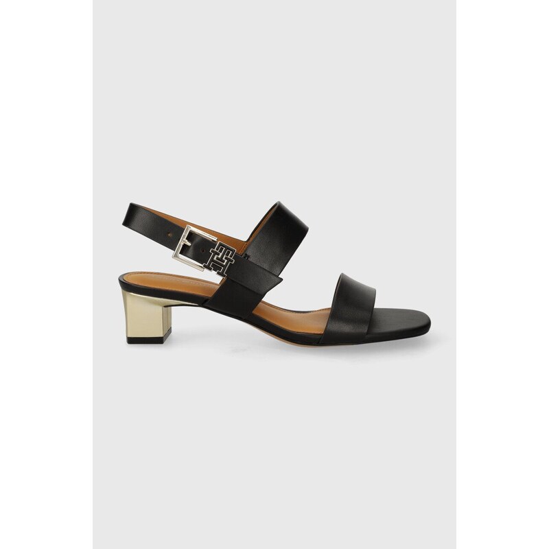 Tommy Hilfiger sandali in pelle TH HARDWARE MID HEEL colore nero FW0FW08040