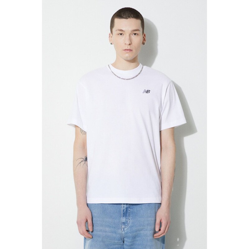 New Balance t-shirt in cotone Small Logo uomo colore bianco con applicazione MT41509WT